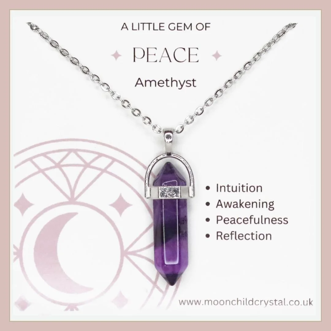 Amethyst Hexagon Pendant Silver Moon Child
